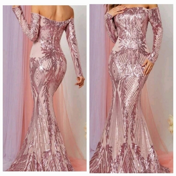 LILAC PURPLE,  Party, geometric Sequin. Off the shoulder, Mermaid Maxi F… - Picture 1 of 9